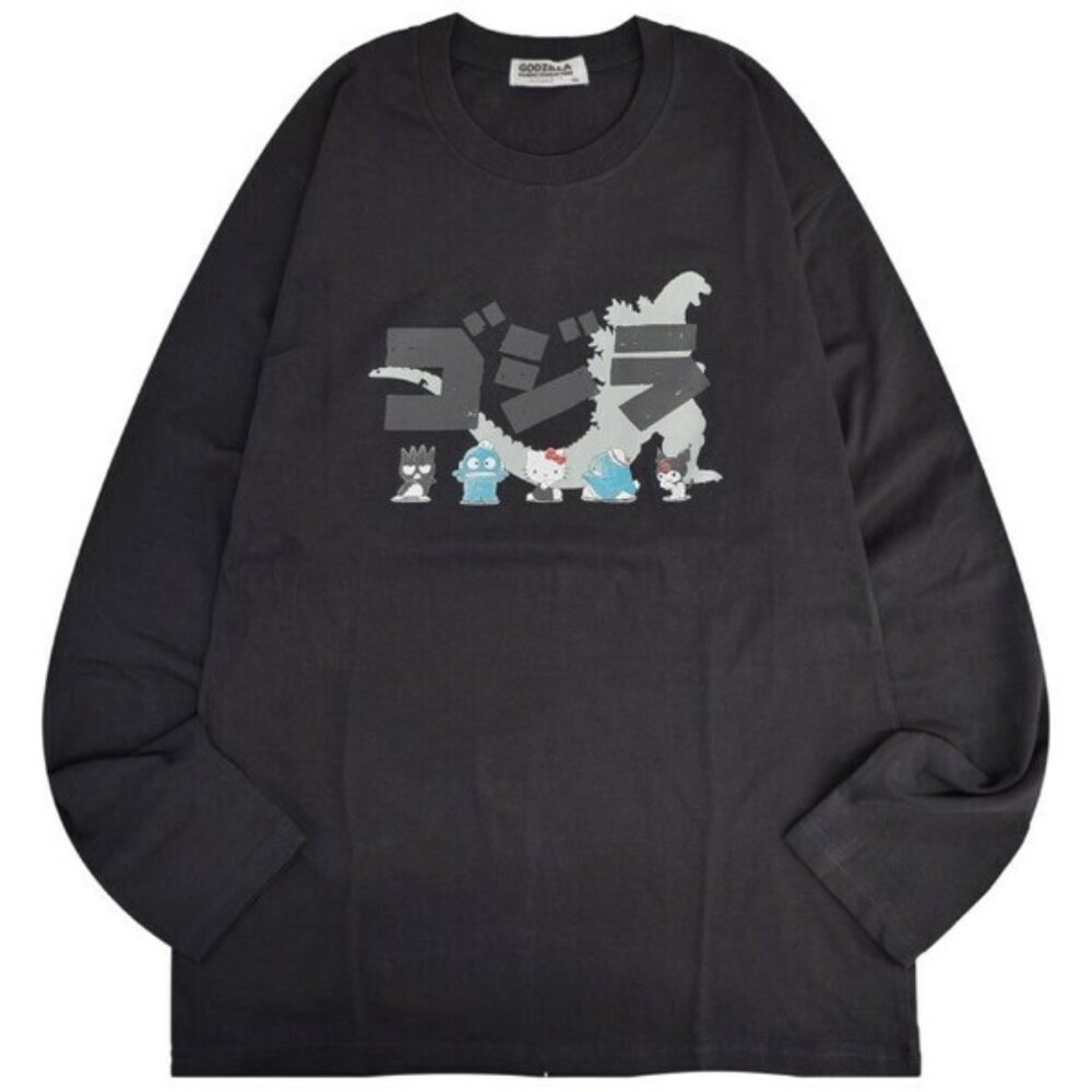 NEW Sanrio x Godzilla Character Charcoal Long Sleeve Tee